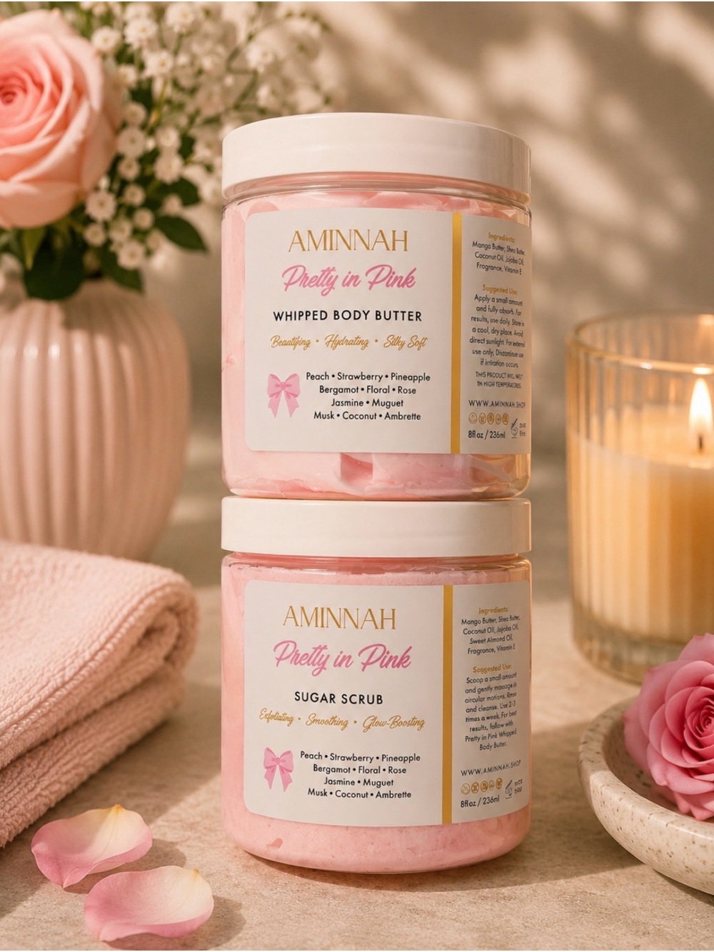 AMINNAH (NWT) Pretty in Pink Whipped Body Butter & Sugar Scrub